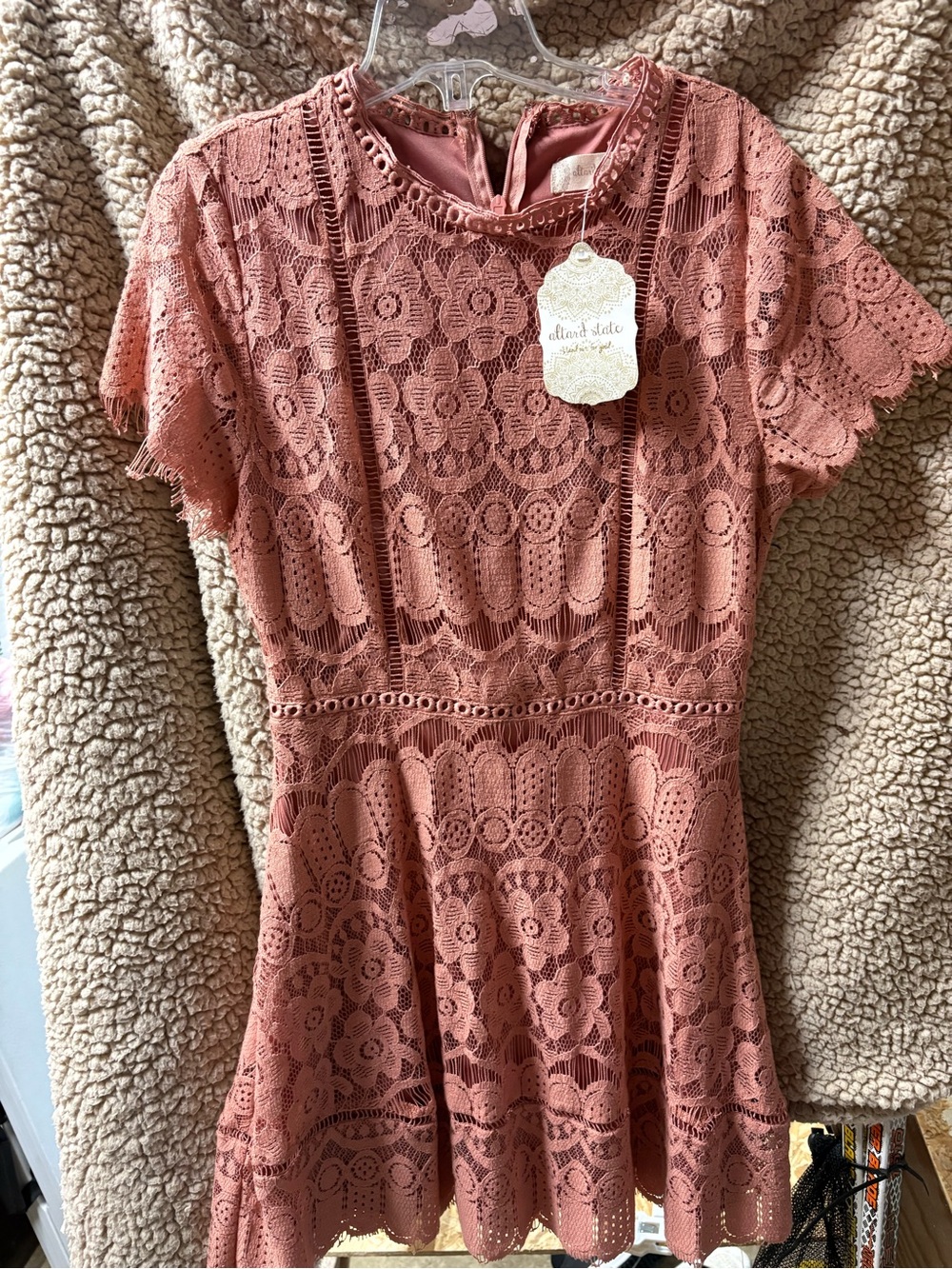 Altar'd State Dusty Rose Lace Mini Dress